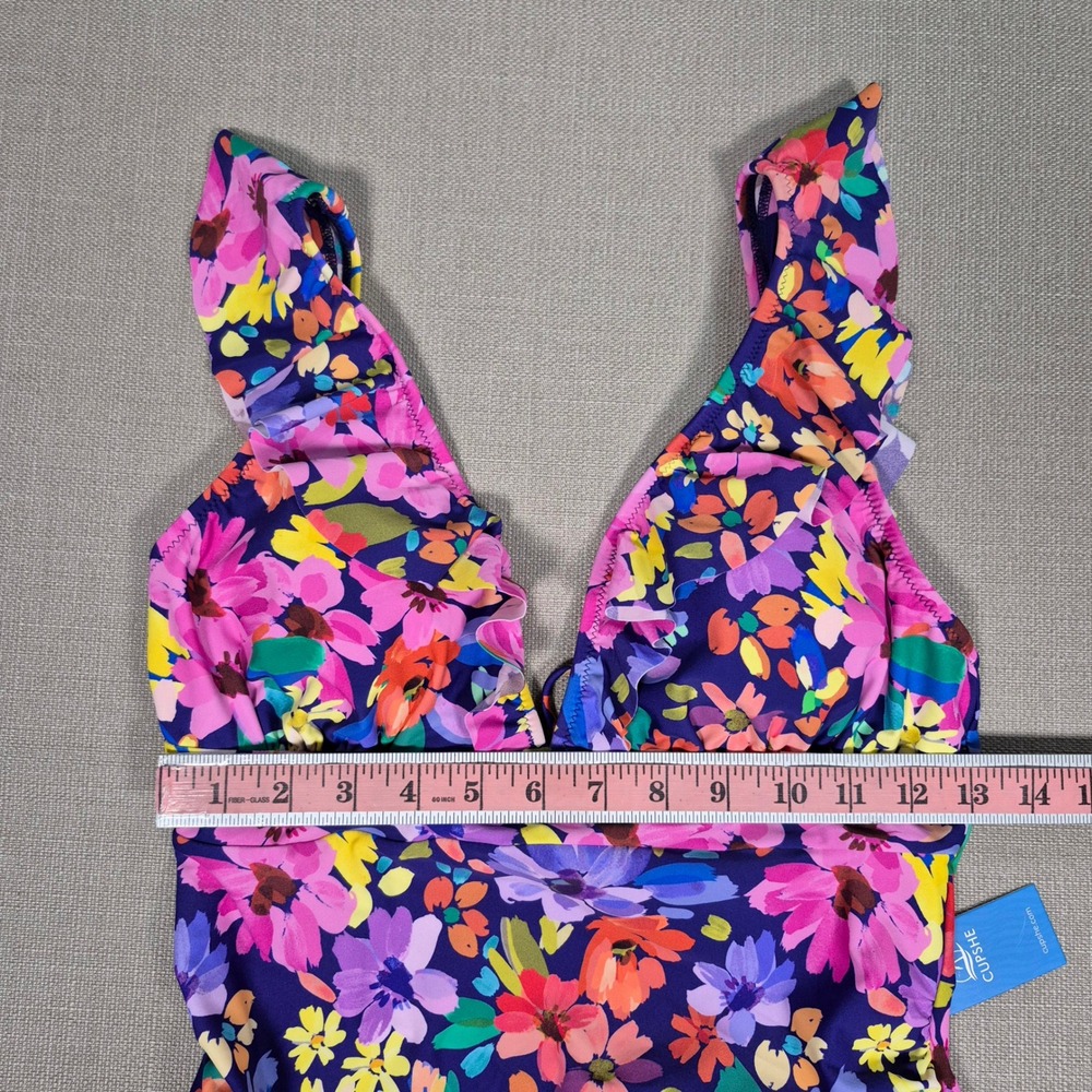 Cupshe Floral Ruffle V-Neck Tummy Control One Piece Swimsuit Purple Size L - Picture 4 of 11